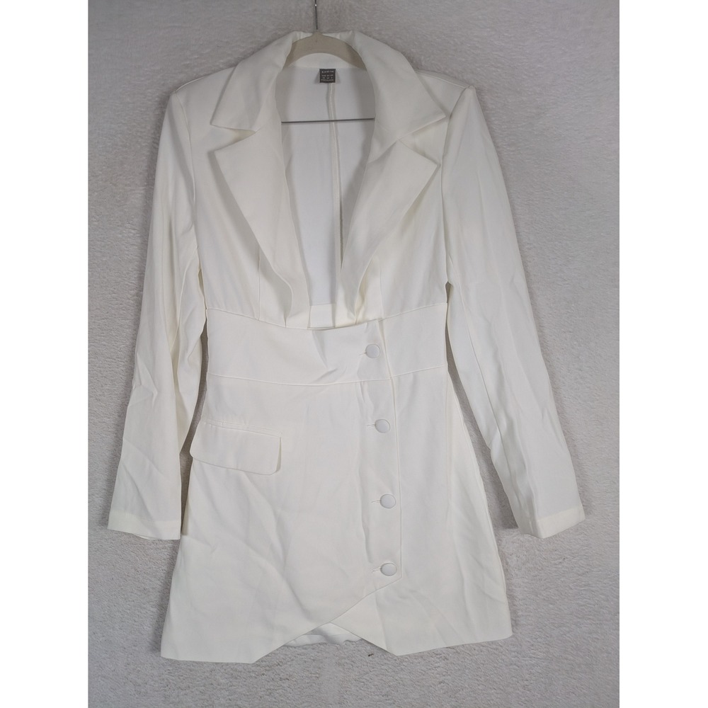 SHEIN Blazer Dress Women's XS White Asymmetrical Button Long Sleeve Mini